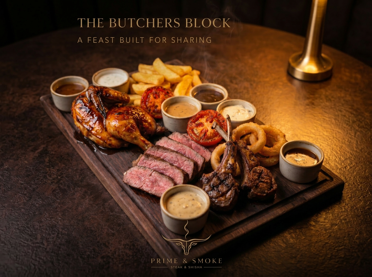 The Butchers Block — half chicken, sirloin and lamb chops to share